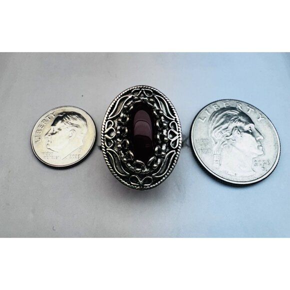 Vintage Sterling Silver 925 Red Oval Cabochon Statement Ring Size 6 Turkey - Picture 7 of 11